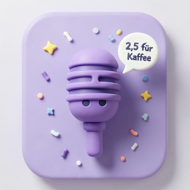 Lila 3D-Mikrofon mit Sprechblase auf lila Karte